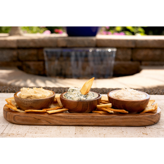 Wood + White Collection Acacia Wood 3 Dipping Bowls and Tray