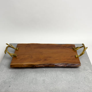 Wood Tray with Gold Antler Handles
