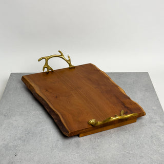 Wood Tray with Gold Antler Handles