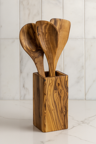 Olive Wood Utensil Holder- Rectangular