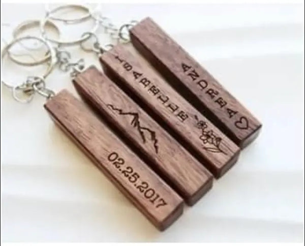Walnut Engraved Keychain workboots&glasses