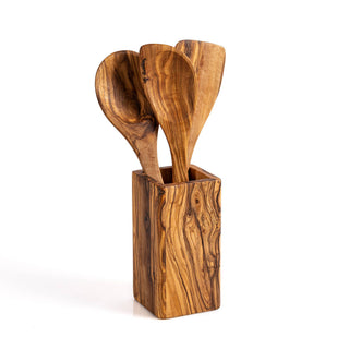 Olive Wood Utensil Holder- Rectangular