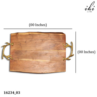 Wood Tray with Gold Antler Handles