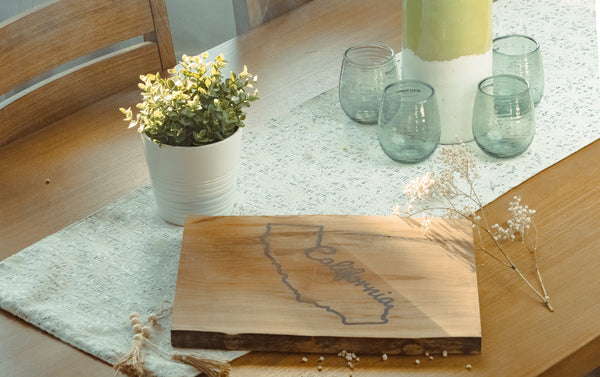 charcuterie board with the california state laser engraved filled with epoxy