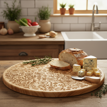 Round Floral Cutting Board - Kitchen Counter