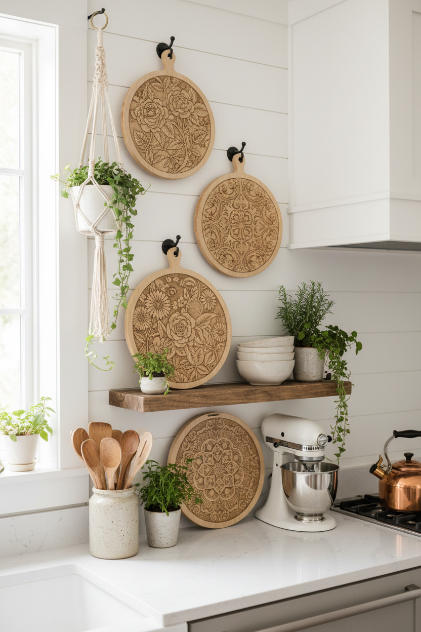 Round Floral Cutting Boards - Kitchen Wall Display