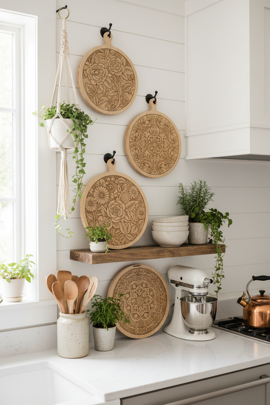 Round Floral Cutting Boards - Kitchen Wall Display