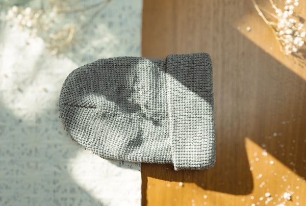 gray waffle knit beanie