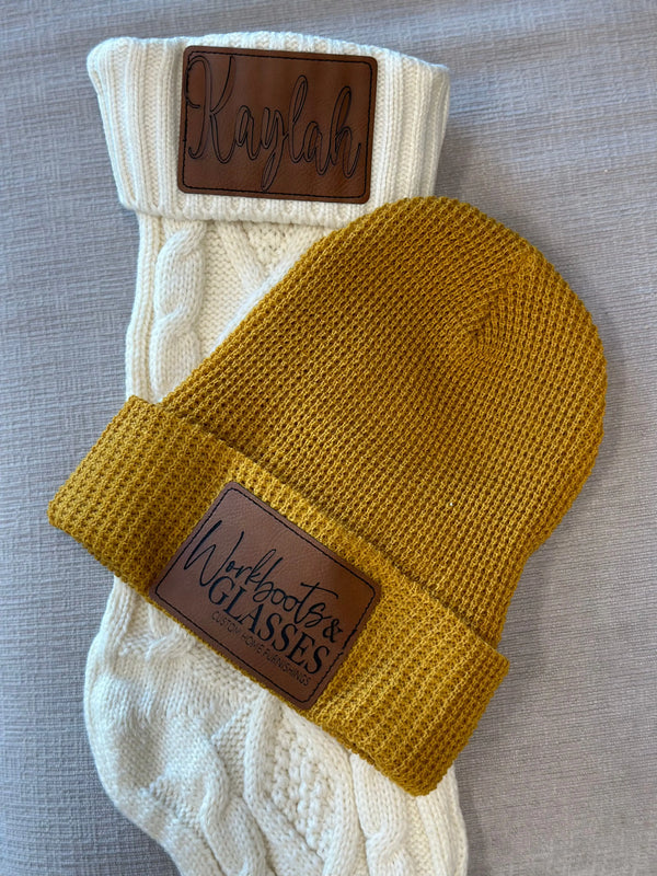 yellow waffle knit beanie