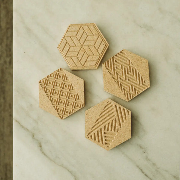 Hexagon Coasters workboots&glasses